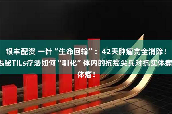 银丰配资 一针“生命回输”：42天肿瘤完全消除！揭秘TILs疗法如何“驯化”体内的抗癌尖兵对抗实体瘤！
