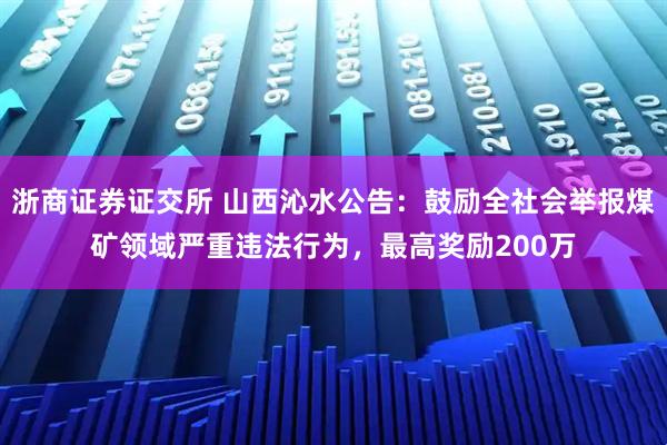 浙商证券证交所 山西沁水公告:鼓励全社会举报煤矿领域严重违法行为,最高奖励200万